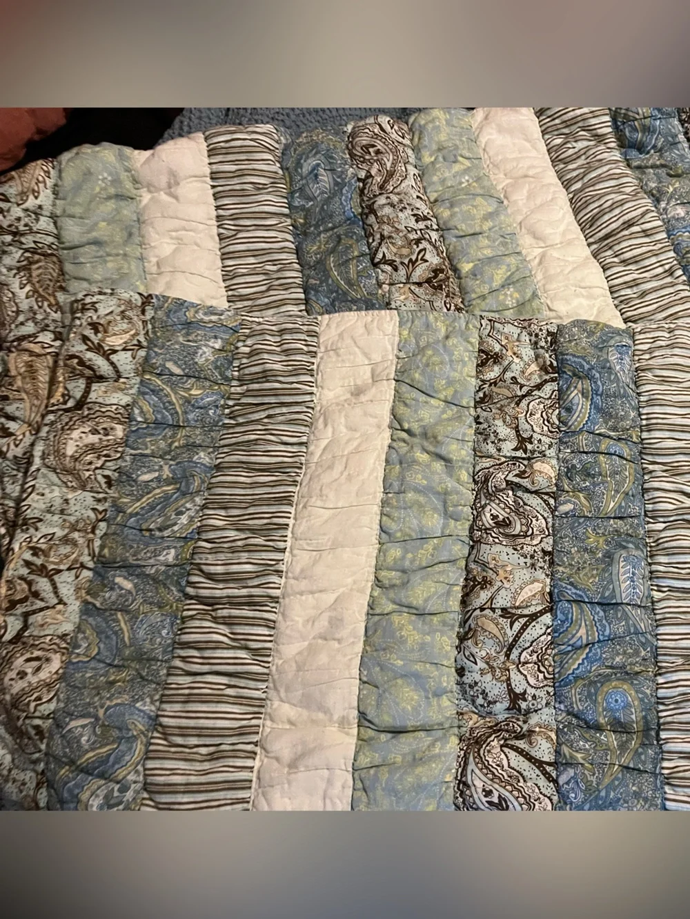 Greenland Home~ Pillow Shams~Blue Paisley Stripe Patchwork Quilt ~ 💯 Cotton